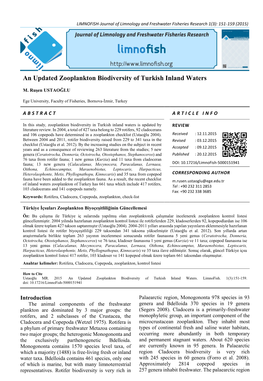 An Updated Zooplankton Biodiversity of Turkish Inland Waters