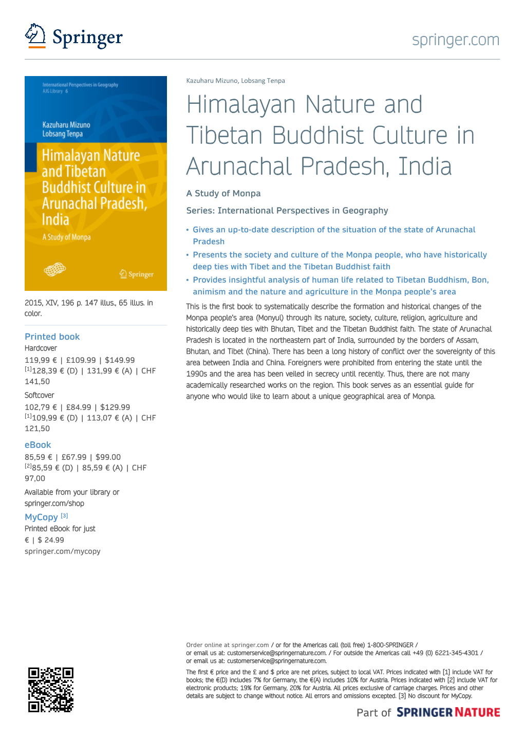 Himalayan Nature and Tibetan Buddhist Culture in Arunachal Pradesh, India a Study of Monpa Series: International Perspectives in Geography