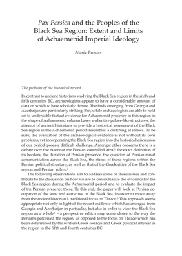 Pax Persica and the Peoples of the Black Sea Region: Extent and Limits of Achaemenid Imperial Ideology