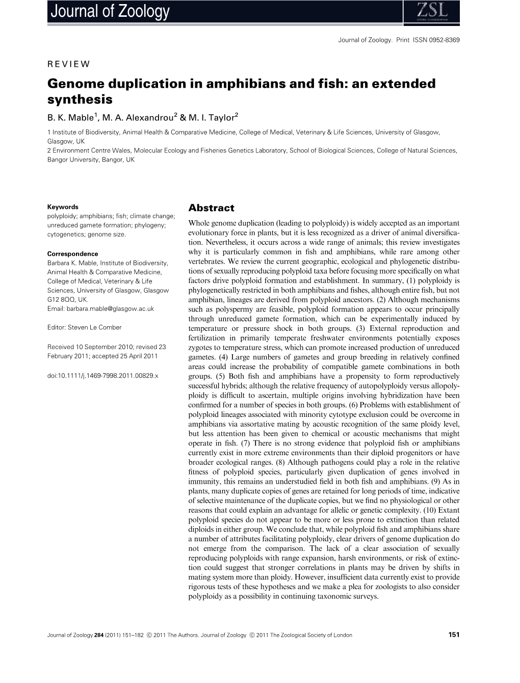 Genome Duplication in Amphibians and Fish: an Extended Synthesis B