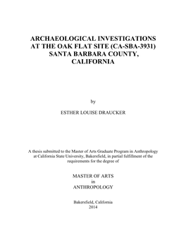 Archaeological Investigations at the Oak Flat Site (Ca-Sba-3931) Santa Barbara County, California