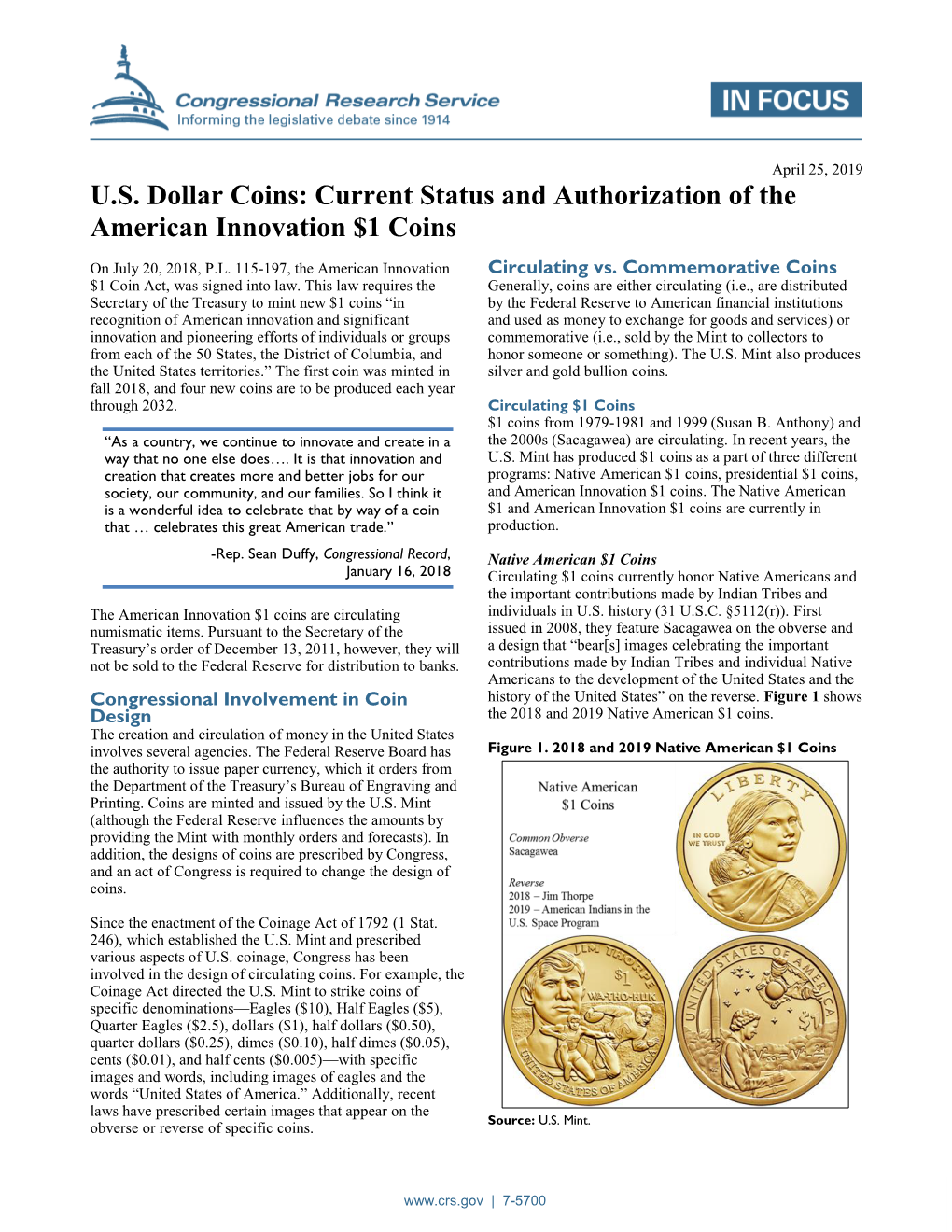 Current Status and Authorization of the American Innovation $1 Coins