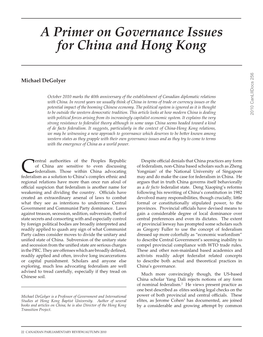 A Primer on Governance Issues for China and Hong Kong