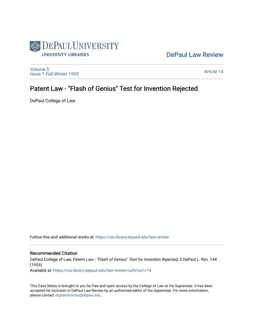 Patent Law - "Flash of Genius" Test for Invention Rejected
