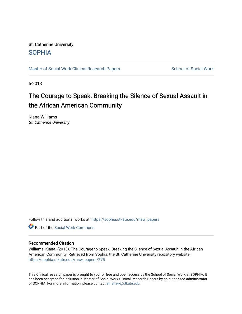 The Courage to Speak: Breaking the Silence of Sexual Assault in the African American Community