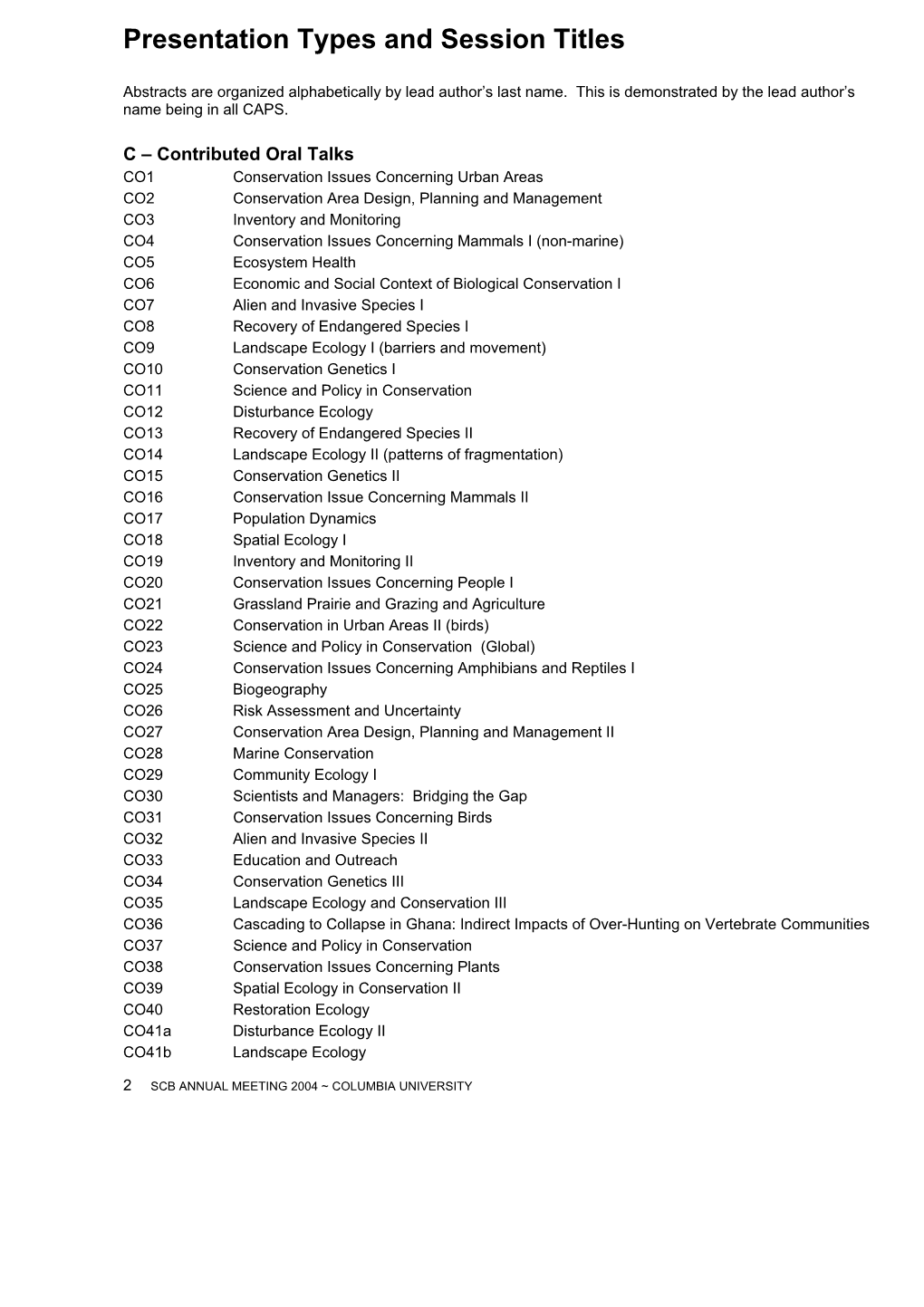 Presentation Types and Session Titles