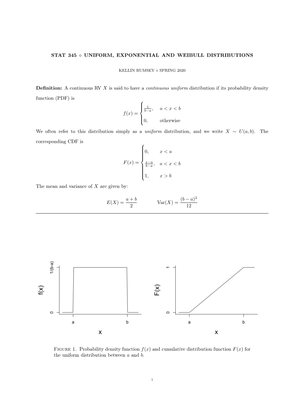 Stat 345 Uniform, Exponential and Weibull Distributions