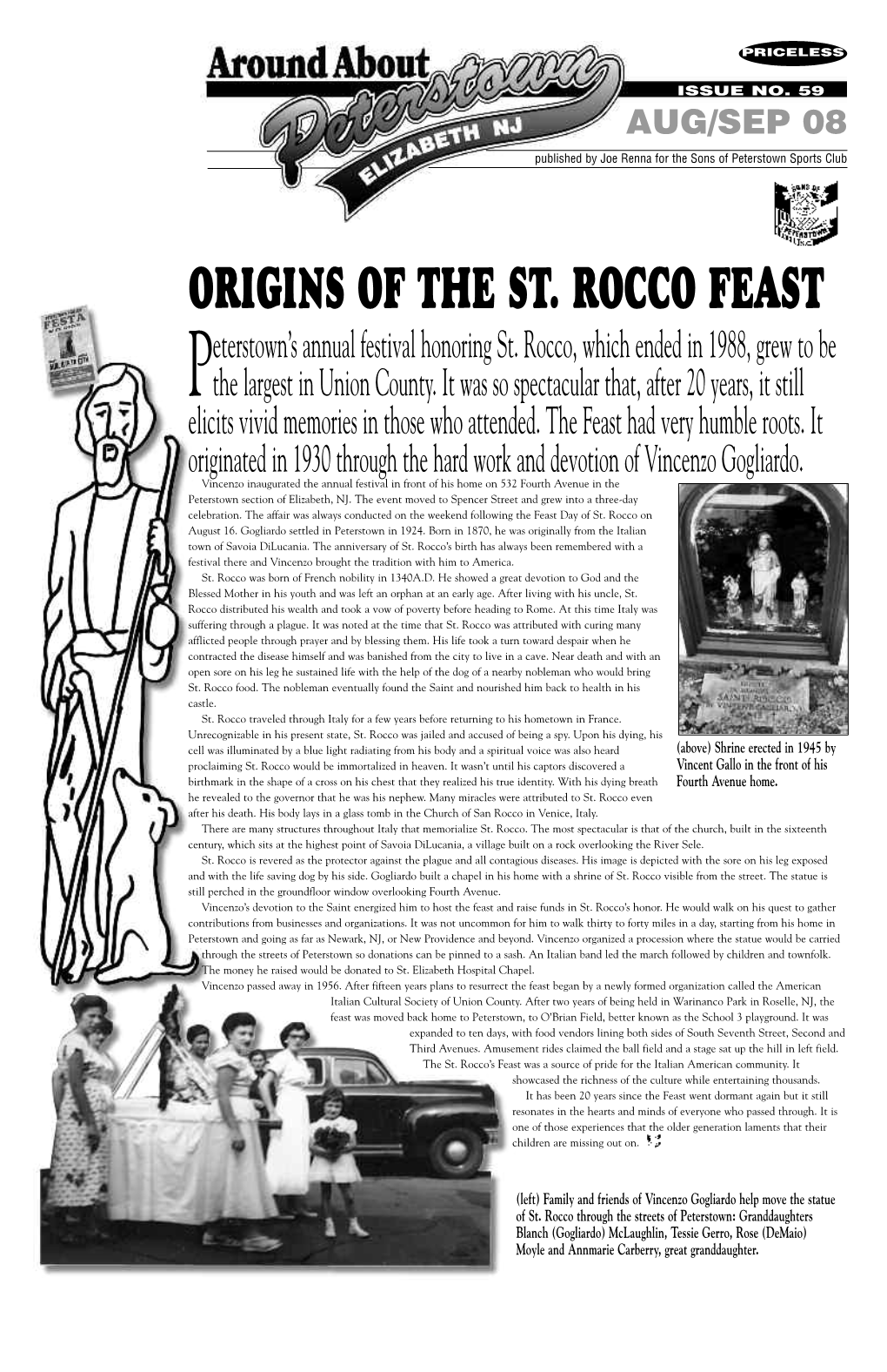 ORIGINS of the ST. ROCCO FEAST Eterstown’S Annual Festival Honoring St