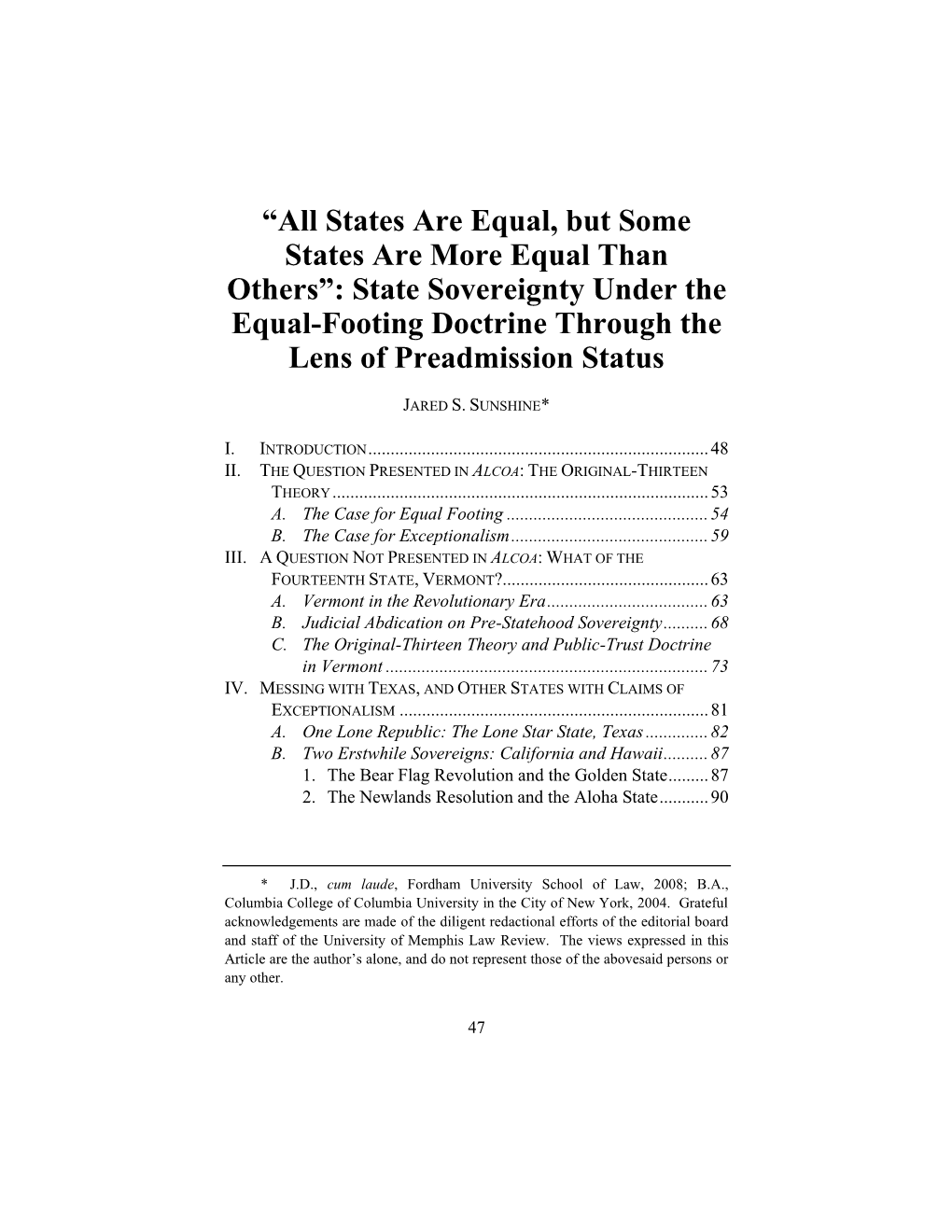 State Sovereignty Under the Equal-Footing Doctrine Through the Lens of Preadmission Status