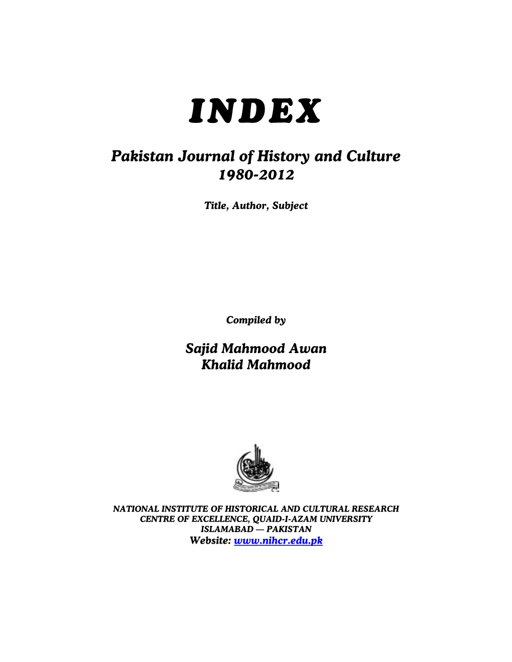 Pakistan Journal of History and Culture 1980-2012