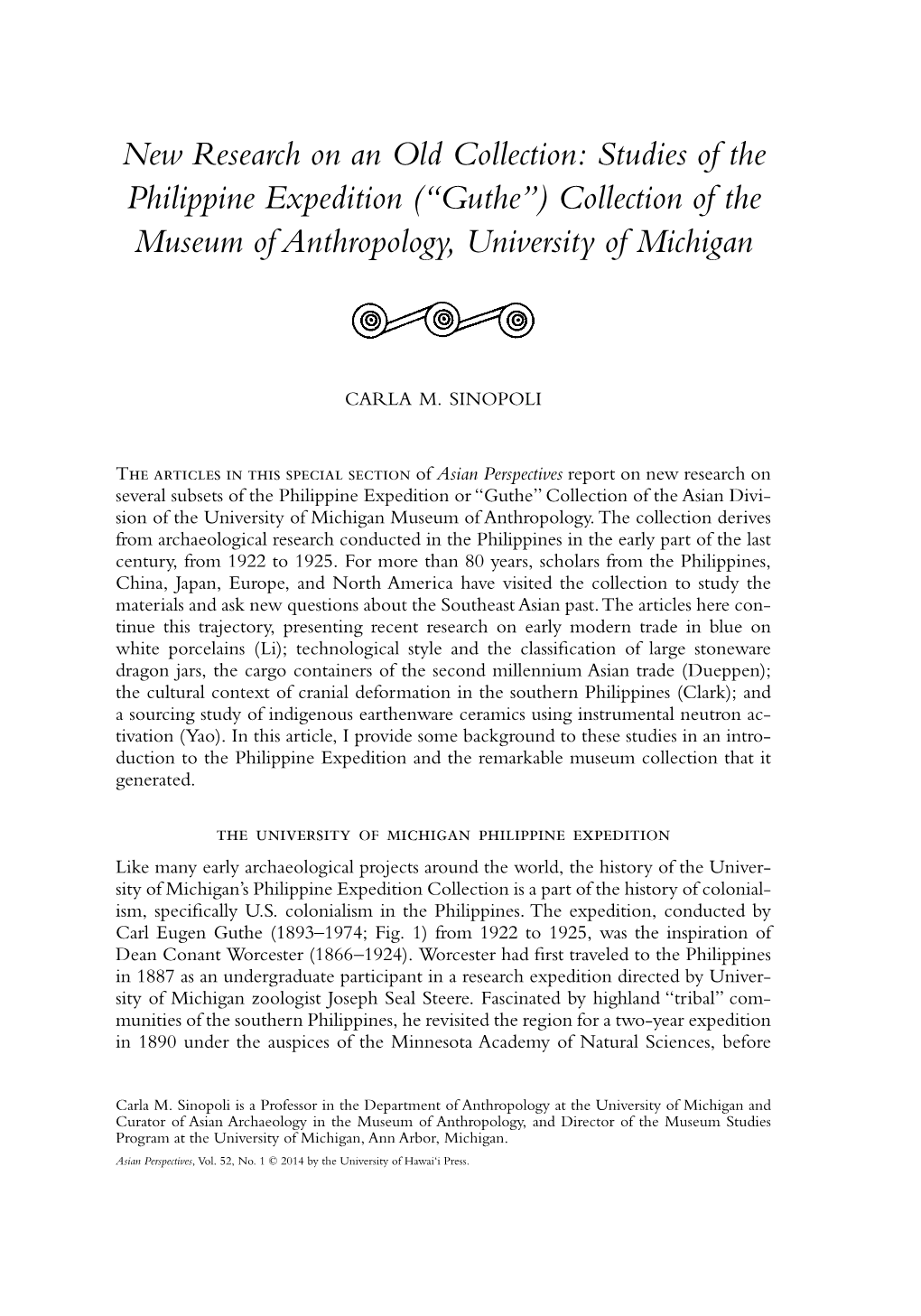 Studies of the Philippine Expedition (“Guthe”) Collection of the Museum of Anthropology, University of Michigan