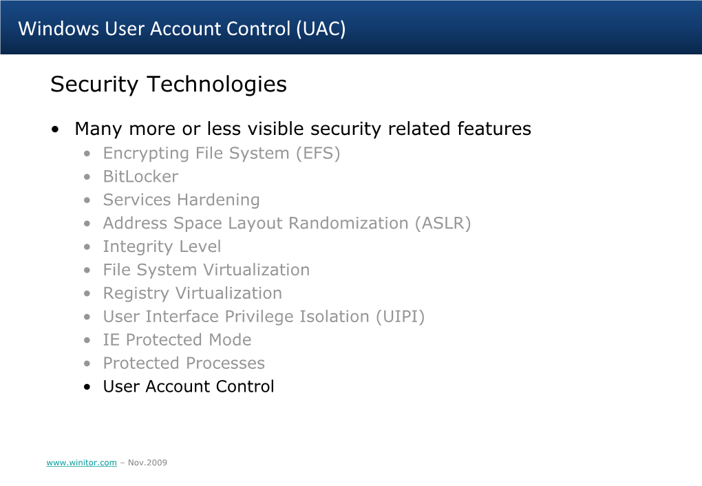 Windows User Account Control (UAC) Security Technologies