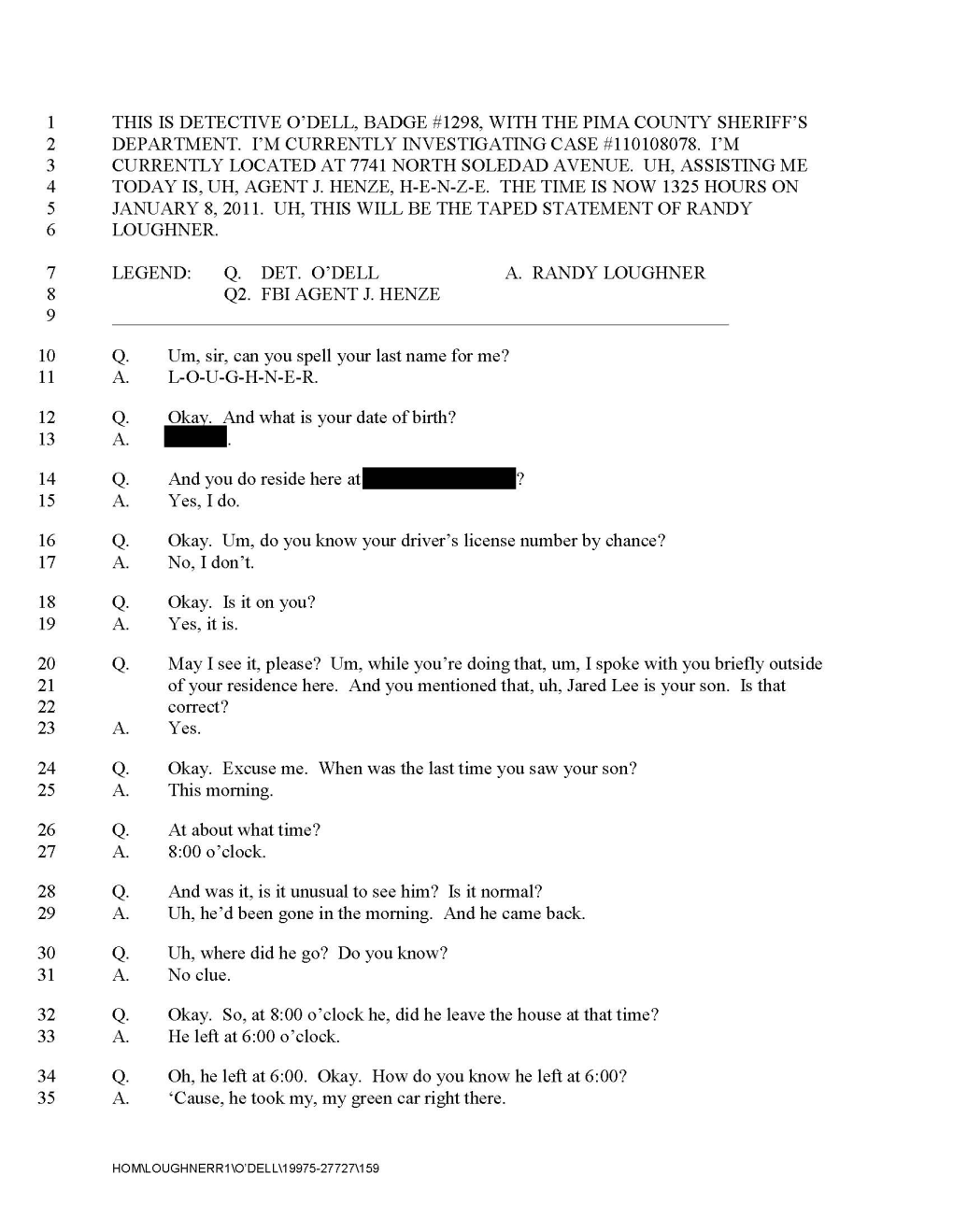 Loughner Interview Transcripts