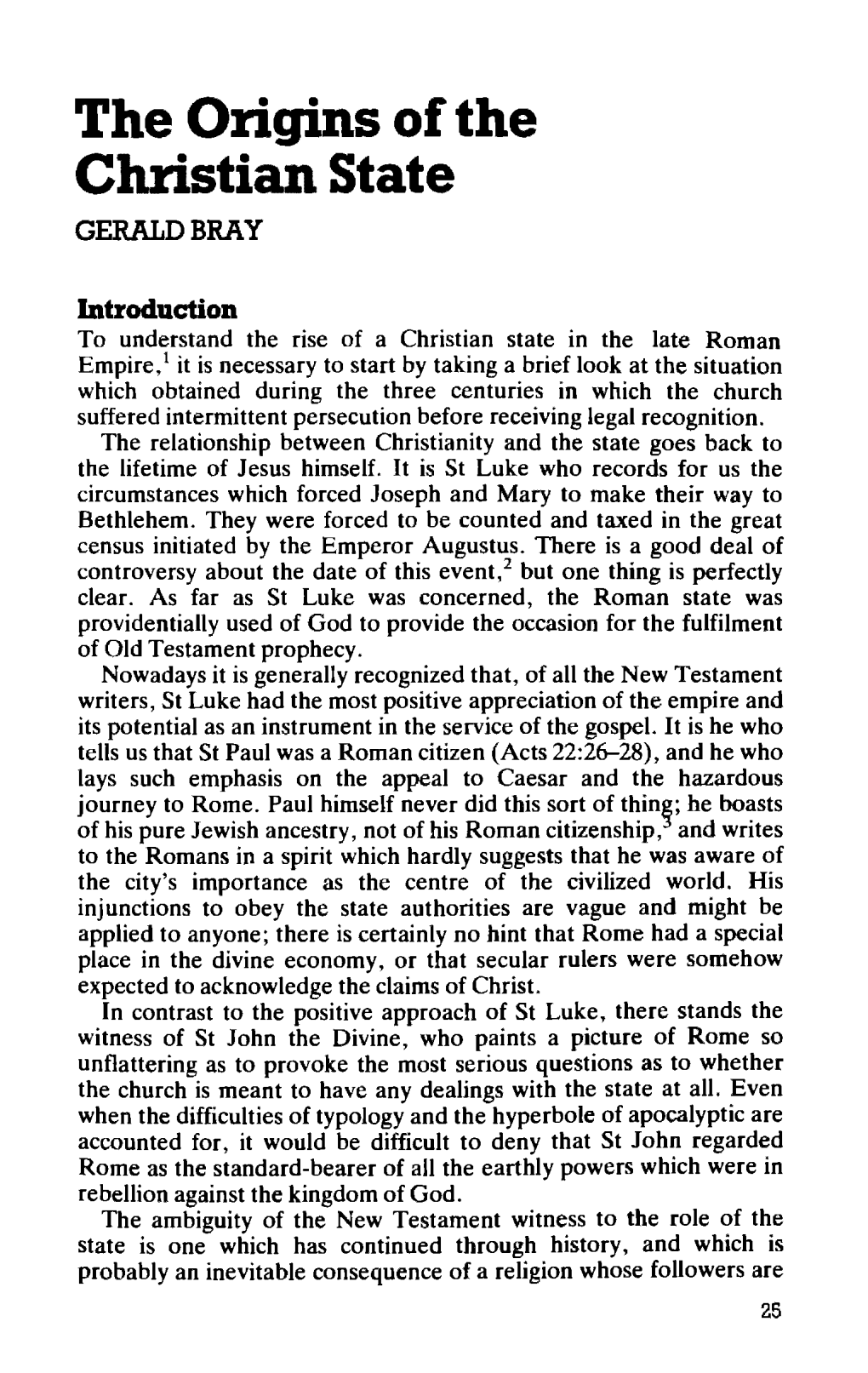 The Origins of the Christian State GERALD BRAY
