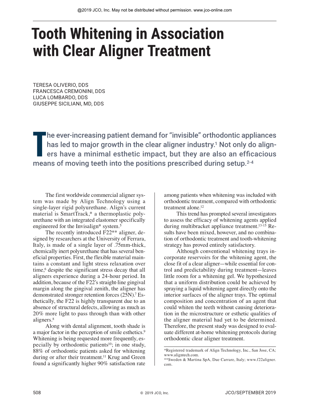 Tooth Whitening in Association with Clear Aligner Treatment