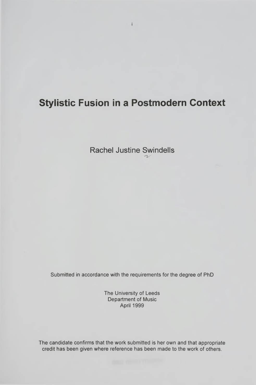 Stylistic Fusion in a Postmodern Context