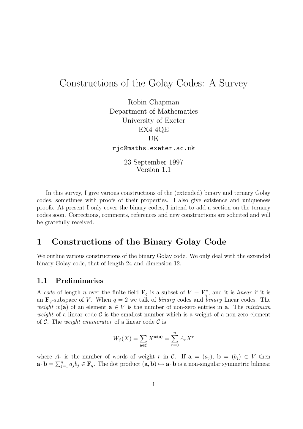 Constructions of the Golay Codes: a Survey