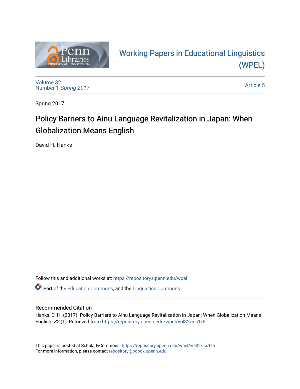 Policy Barriers to Ainu Language Revitalization in Japan: When Globalization Means English