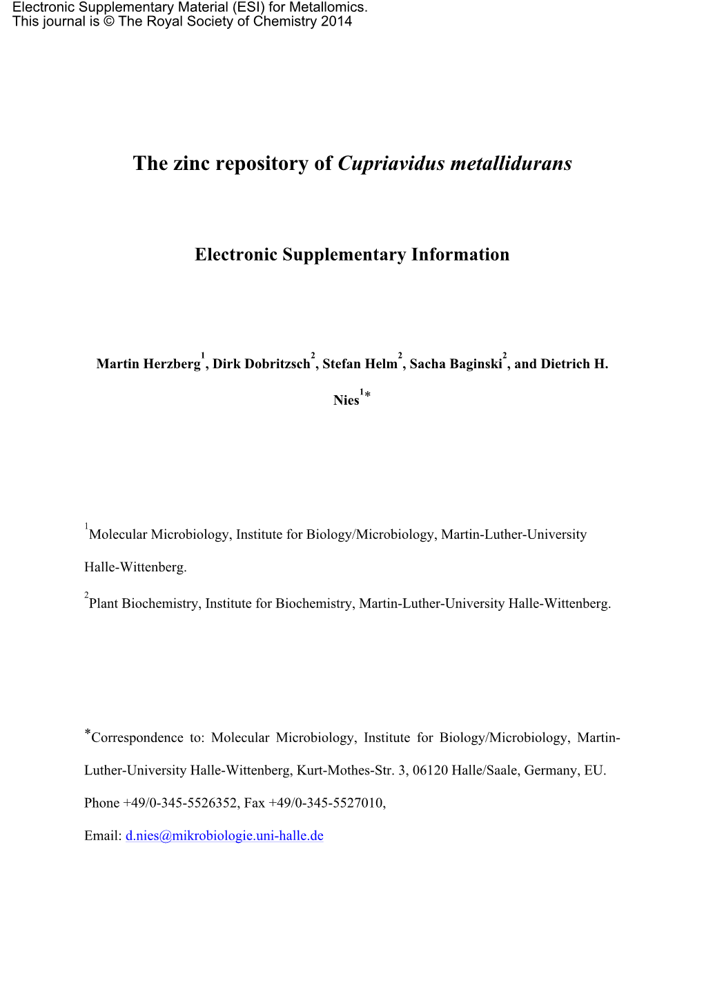 The Zinc Repository of Cupriavidus Metallidurans