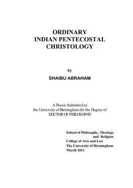 Ordinary Indian Pentecostal Christology