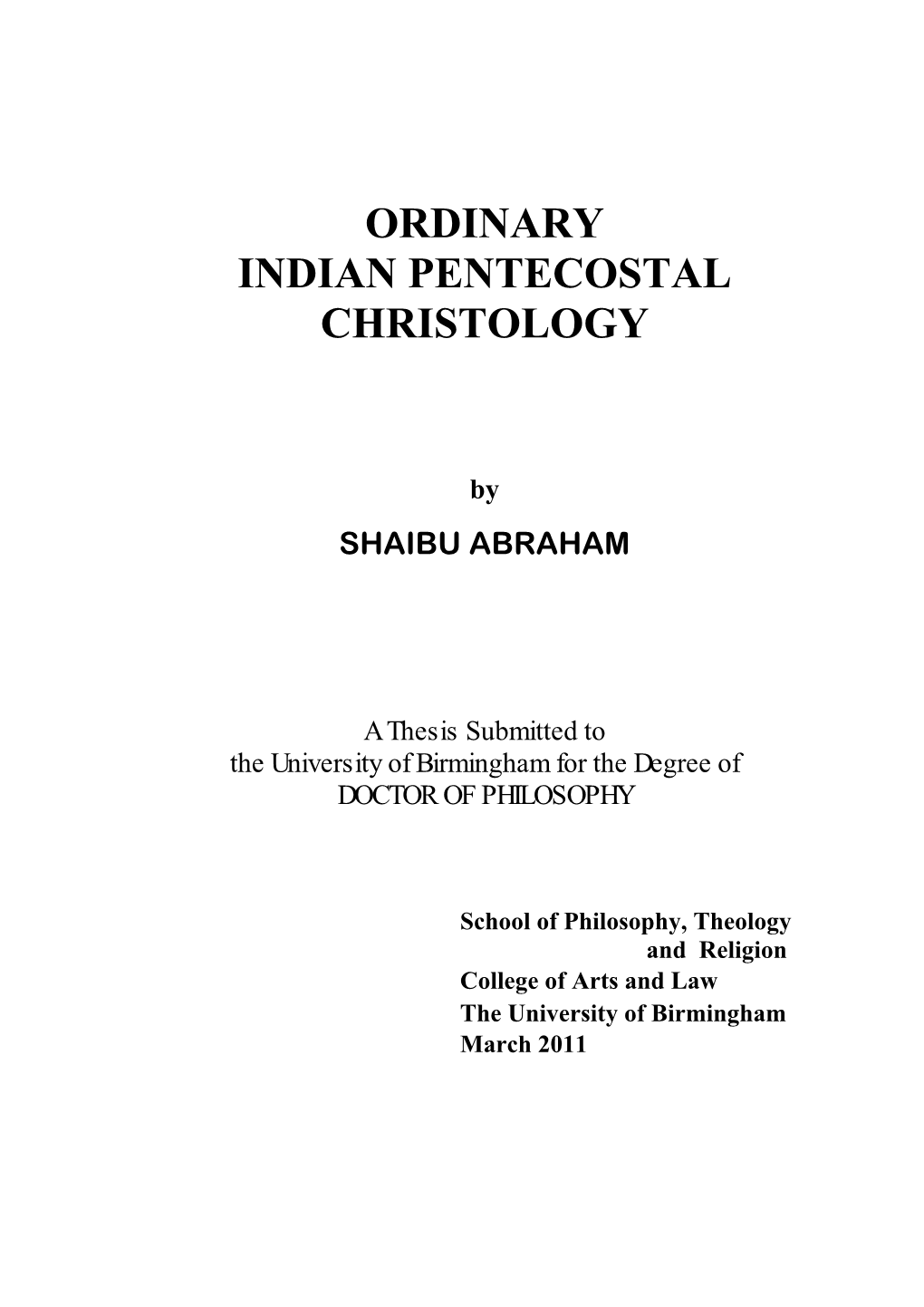 Ordinary Indian Pentecostal Christology