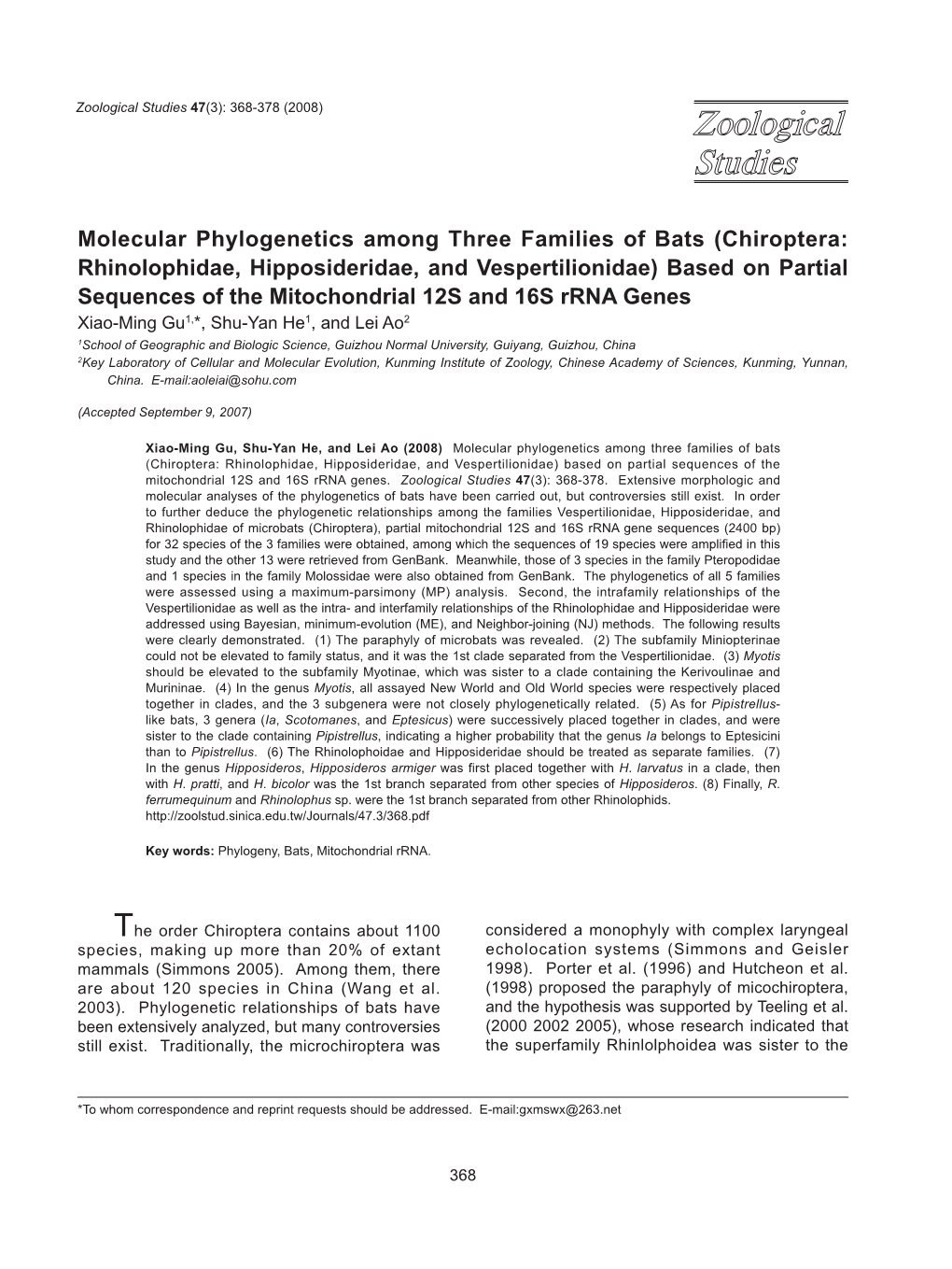 Molecular Phylogenetics Among Three Families