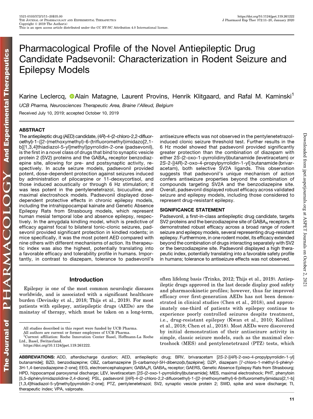 Characterization in Rodent Seizure and Epilepsy Models