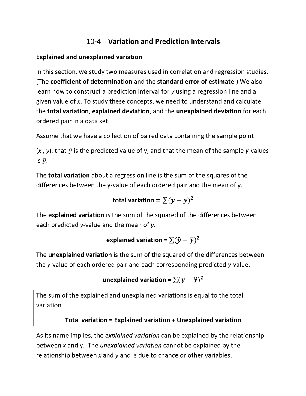 10-4 Variation and Prediction Intervals