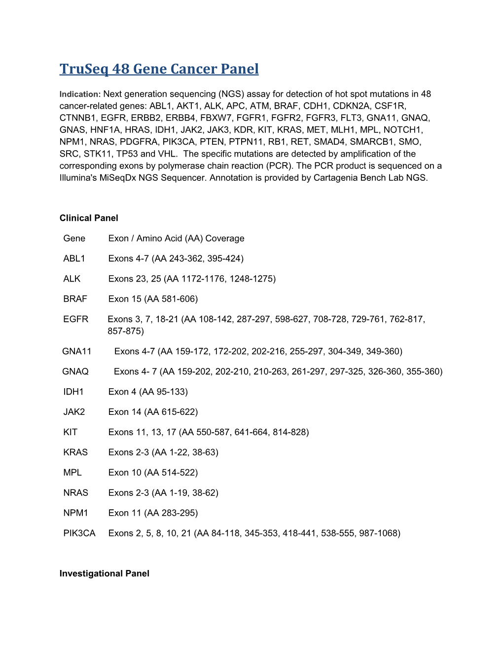 Truseq 48 Gene Cancer Panel