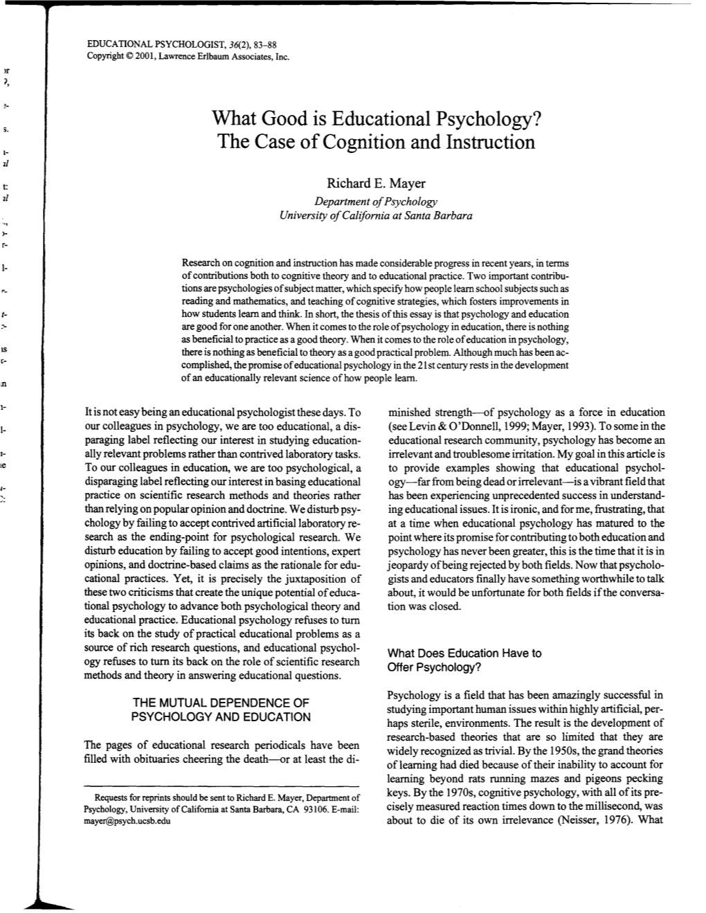 What Good Is Educational Psychology?