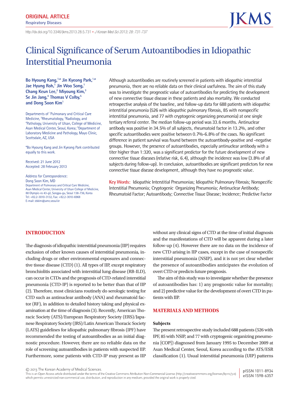 Clinical Significance of Serum Autoantibodies in Idiopathic Interstitial Pneumonia