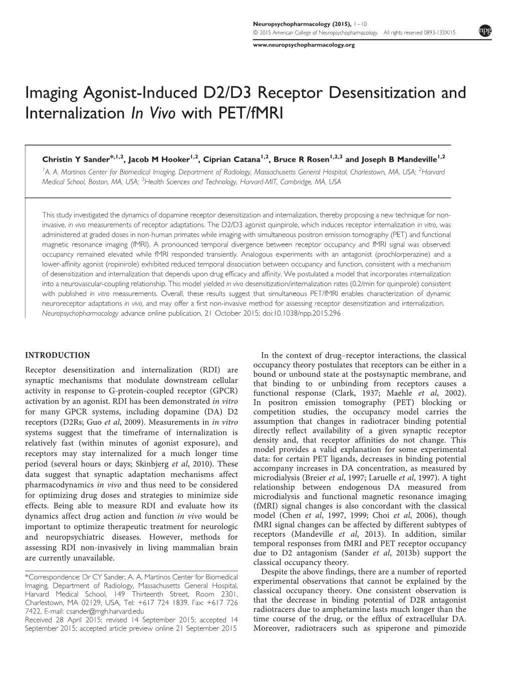 D3 Receptor Desensitization and Internalization in Vivo with PET&Sol