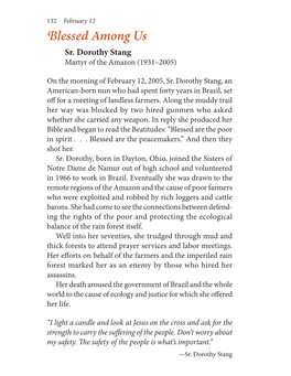 Blessed Among Us Sr. Dorothy Stang Martyr of the Amazon (1931–2005)