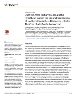 Does the Arcto-Tertiary Biogeographic Hypothesis Explain the Disjunct Distribution of Northern Hemisphere Herbaceous Plants? the Case of Meehania (Lamiaceae)