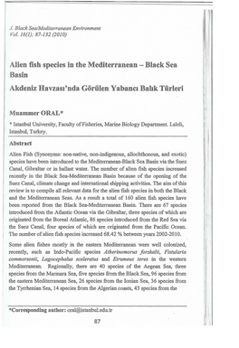 Alien Fish Species in the Mediterranean - Black Sea Basin Alkdeniz Havzas1'nda Goriilen Yabanc1 Bahk Tiirleri