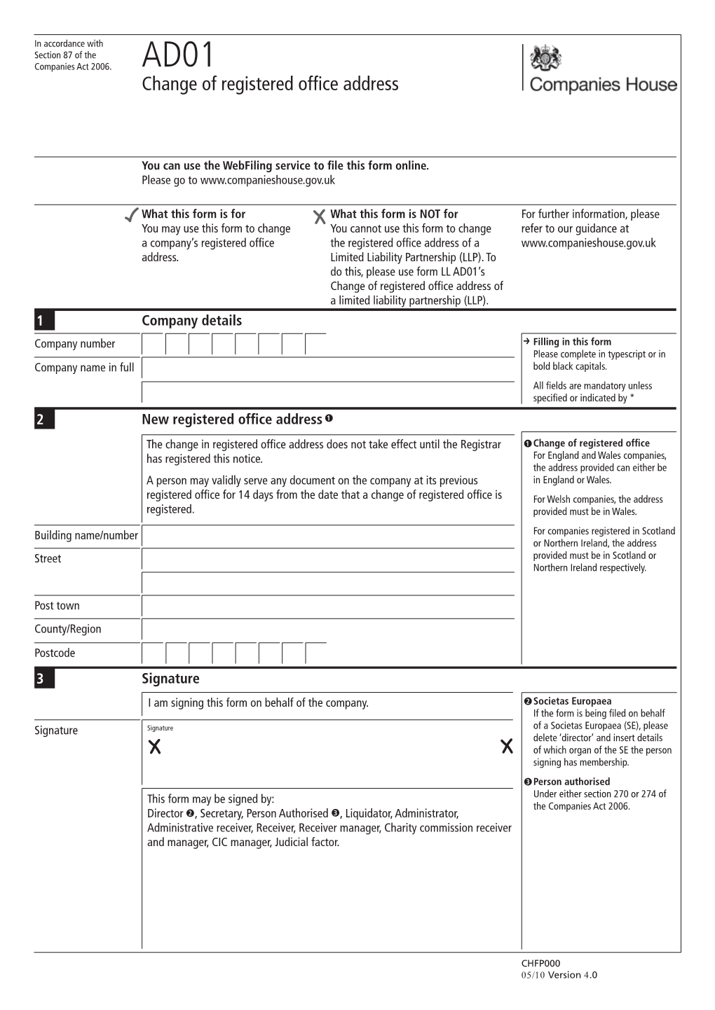 Change of Registered Office Address – AD01