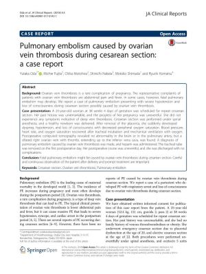 Pulmonary Embolism Caused by Ovarian Vein Thrombosis During Cesarean Section: a Case Report