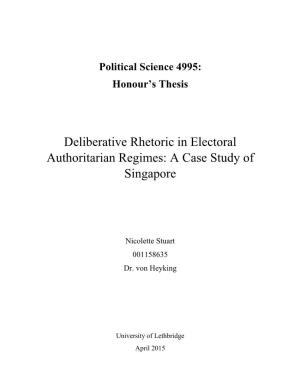 Deliberative Rhetoric in Electoral Authoritarian Regimes: a Case Study of Singapore