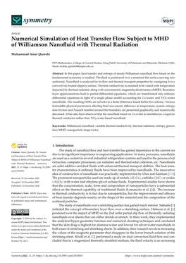 Numerical Simulation of Heat Transfer Flow Subject to MHD of Williamson Nanoﬂuid with Thermal Radiation