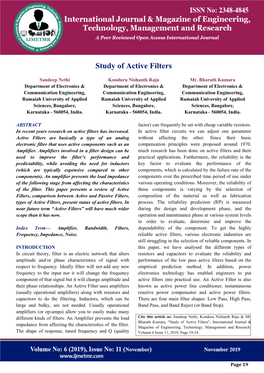 Study of Active Filters Sandeep Nethi, Konduru Nishanth Raju