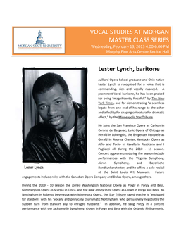 Lester Lynch, Baritone VOCAL STUDIES at MORGAN MASTER