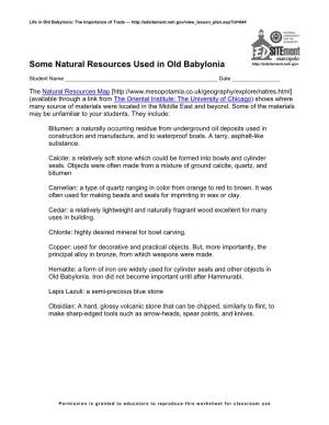 Some Natural Resources Used in Old Babylonia