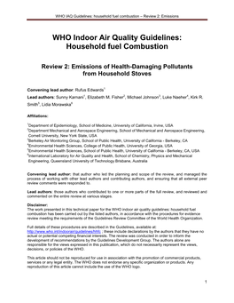 WHO Indoor Air Quality Guidelines: Household Fuel Combustion