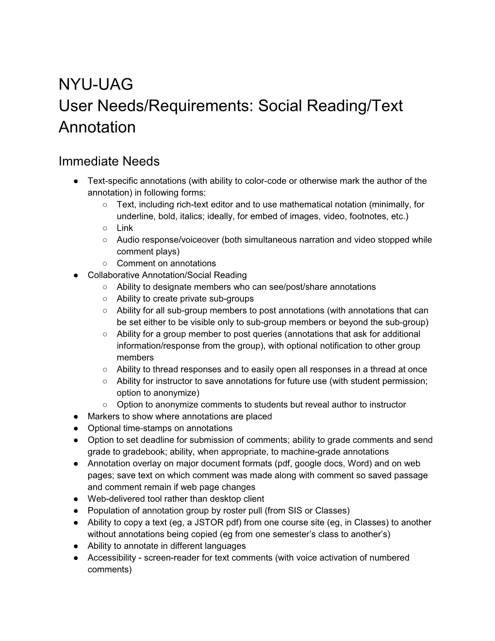 User Needs/Requirements: Social Reading/Text Annotation