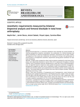 Anesthetic Requirements Measured by Bilateral Bispectral Analysis and Femoral Blockade in Total Knee Arthroplasty