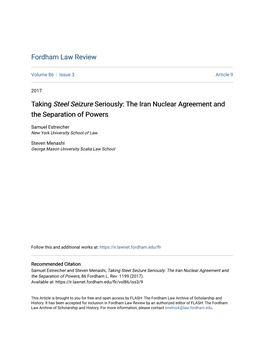 The Iran Nuclear Agreement and the Separation of Powers
