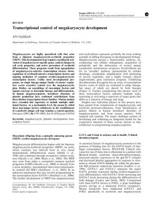 Transcriptional Control of Megakaryocyte Development