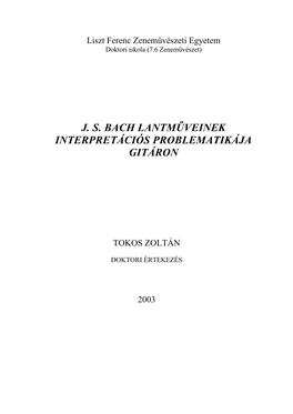 J. S. Bach Lantműveinek Interpretációs Problematikája Gitáron