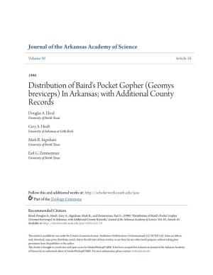 Distribution of Baird's Pocket Gopher (Geomys Breviceps) in Arkansas; with Additional County Records Douglas A