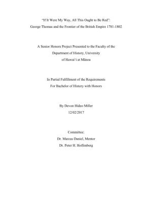 George Thomas and the Frontier of the British Empire 1781-1802